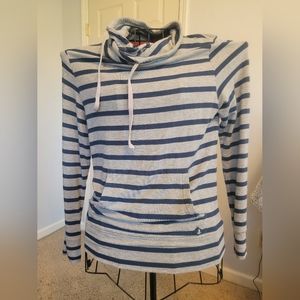 SPERRY XS Ladies Navy/Grey Striped Cowl Neck Drawstring Long Sleeve Pullover